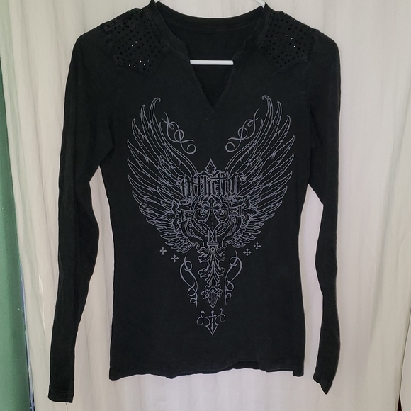 Affliction Tops - Vintage Y2k Sparkly Affliction Long Sleeve T Shirt